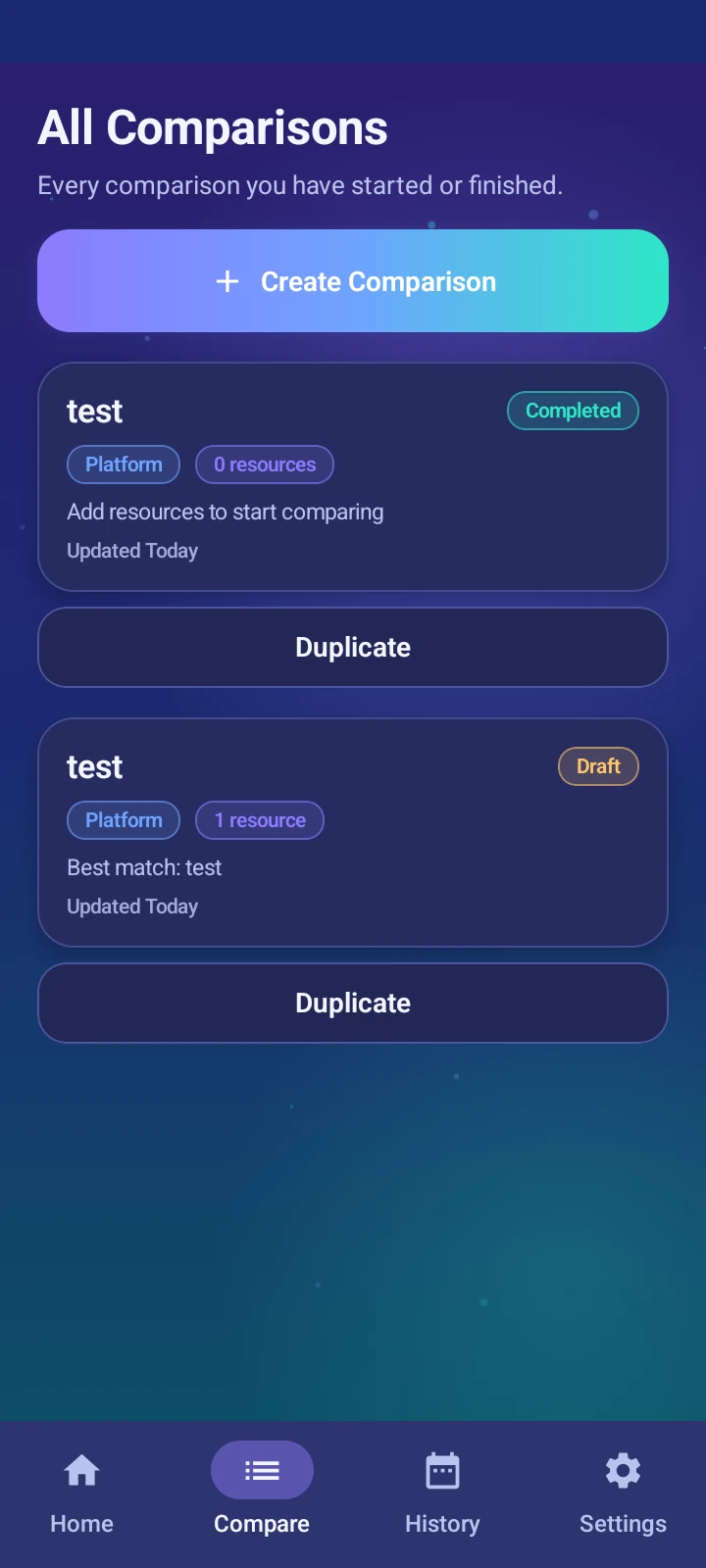 CompareWise comparison list